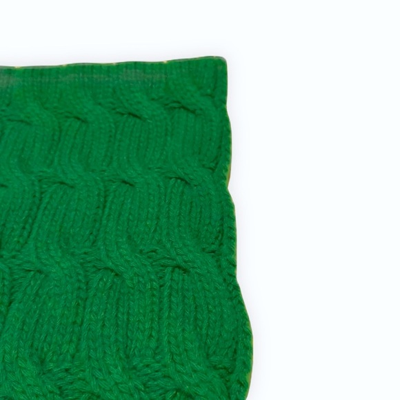 Auth Gucci Green Wool Cable Knit Scarf Pink Metallic Gold Knit Trim Ex+ Stole - Picture 7 of 11